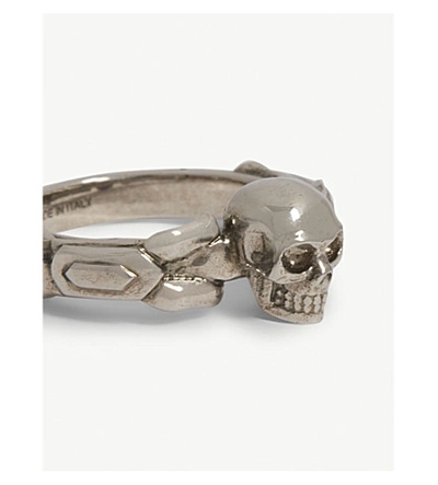 Shop Alexander Mcqueen Textured Skull Ring In Silver