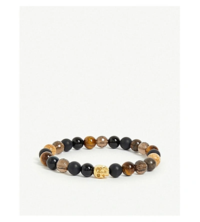 Shop Nialaya Multi-coloured Bead And 18ct Gold-plated Skull Bracelet In Multi Brown