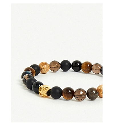 Shop Nialaya Multi-coloured Bead And 18ct Gold-plated Skull Bracelet In Multi Brown