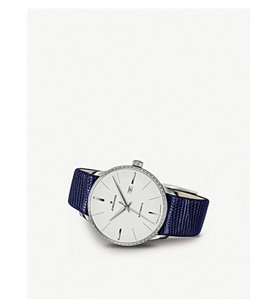 Shop Junghans 027/4846.00 Meister Damen Stainless Steel And Leather Watch In Blue
