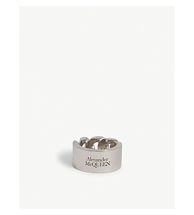 Shop Alexander Mcqueen Identity Chain Ring In Silver