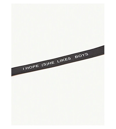 Shop Balmain Slogan-printed Leather Snap Bracelet In Black