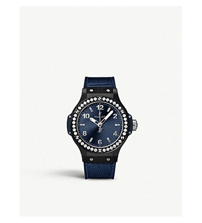 Shop Hublot 361.cm.7170.lr1204 Big Bang Cereamic, Diamond And Leather Watch In Blue