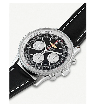 Shop Breitling Ab0121211b1x1 Navitimer 01 Stainless-steel And Leather Strap Automatic Watch In Silver