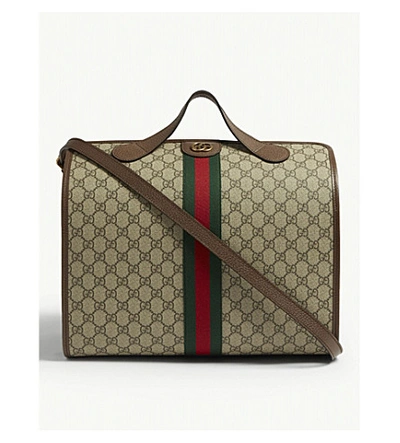 Shop Gucci Ophidia Gg Supreme Canvas Logo Duffle Bag In Beige