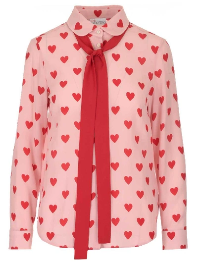 Shop Red Valentino Pussy Bow Heart Print Shirt In Pink