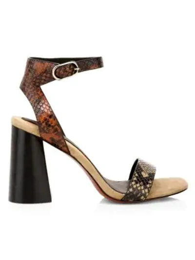 Shop Joie Odeum Snakeskin-embossed Leather Sandals In Camel
