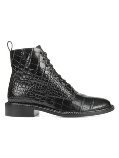 Shop Vince Cabria Crocodile-embossed Leather Combat Boots In Black