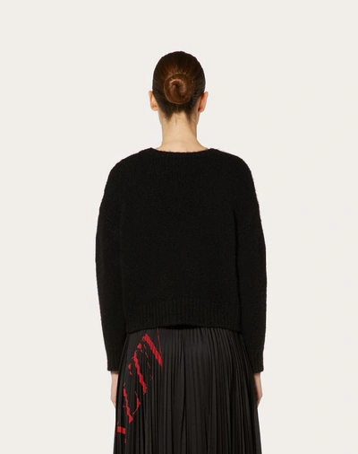 Shop Valentino Vltn Grid Pleated Jersey Skirt In Black/ Red