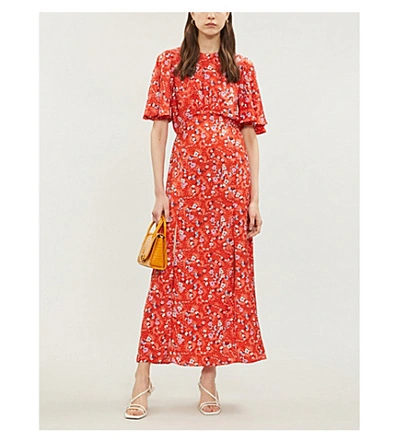 Topshop Austin Floral-print High-neck Satin Maxi Dress In Bright Red |  ModeSens