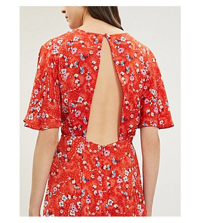 Topshop Austin Floral-print High-neck Satin Maxi Dress In Bright Red |  ModeSens