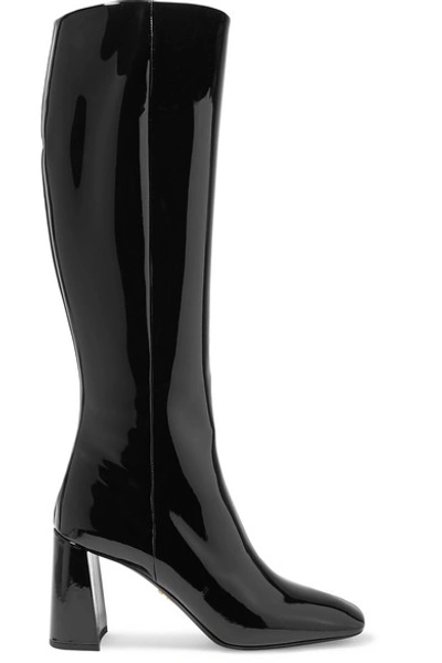 Shop Prada 85 Patent-leather Knee Boots In Black