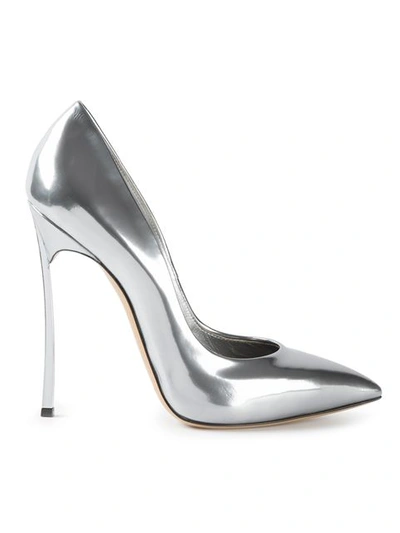 Casadei Blade Metal-heeled Metallic Leather Pumps In Silver