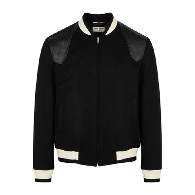 Shop Saint Laurent Teddy Black Wool-blend Bomber Jacket