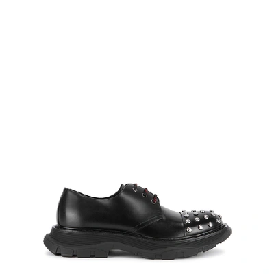 Shop Alexander Mcqueen Black Studded Leather Derby Shoes