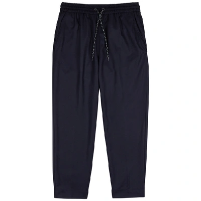 Shop Kenzo Navy Tapered Wool Trousers