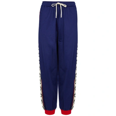 Shop Gucci Blue Stretch-jersey Sweatpants