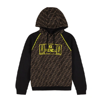 Shop Fendi Monogrammed Hooded Cotton Sweatshirt In Brown