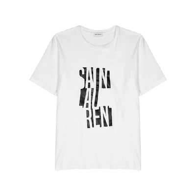 Shop Saint Laurent White Printed Cotton T-shirt