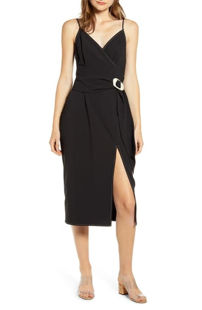 Shop Moon River Wrap Front Knee Length Dress In Black