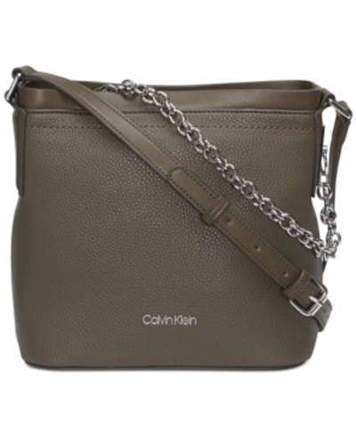 Shop Calvin Klein Beverly Leather Crossbody In Olive/silver