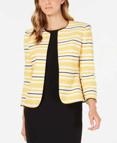 Shop Anne Klein Striped Tweed Jacket In Cezanne Yellow Combo
