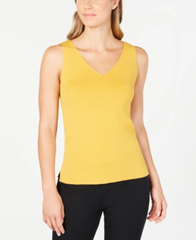 Shop Anne Klein Double V-neck Sleeveless Top In Cezanne Yellow
