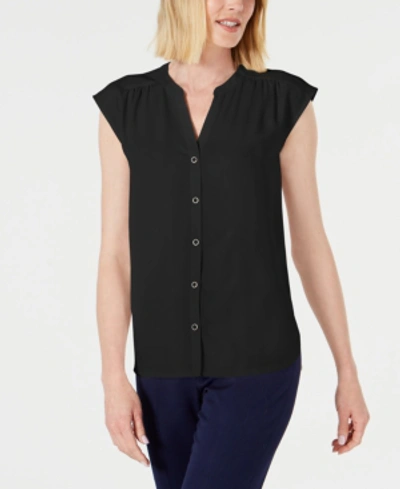 Shop Anne Klein Shirred-seam Button-up Blouse In Anne Black