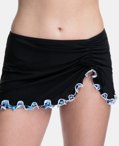 Shop Profile By Gottex Ruffled Side-slit Skirted Swim Bottoms Women's Swimsuit In Black