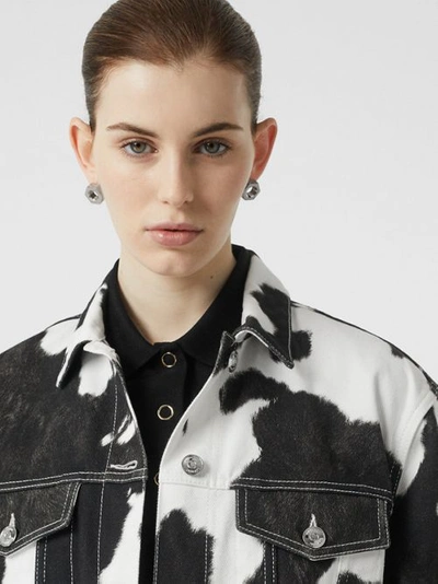 Shop Burberry Cow Print Denim Jacket In Black