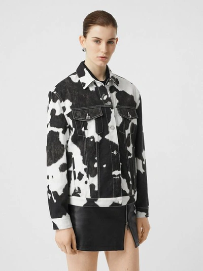 Shop Burberry Cow Print Denim Jacket In Black