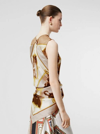 Shop Burberry Sleeveless Montage Print Silk Oversized Top In Brown