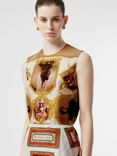 Shop Burberry Sleeveless Montage Print Silk Oversized Top In Brown