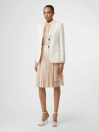 Shop Burberry Lace Detail Silk Panel Pleated Skirt In Soft Peach