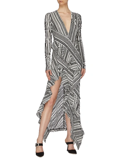Shop Galvan 'taja' Pleated Panel Ruffle Stripe High-low Dress