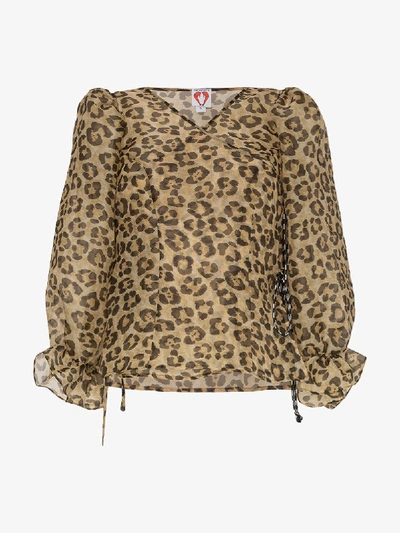 Shrimps Nero Leopard-print Organza Top In Brown