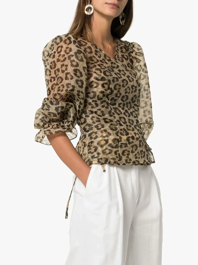 Shrimps Nero Leopard-print Organza Top In Brown