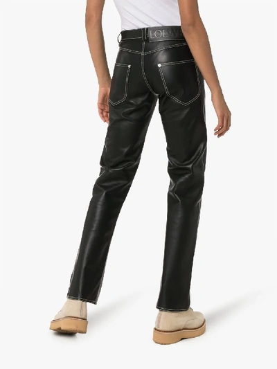 Shop Loewe Straight Leg Leather Trousers In Black