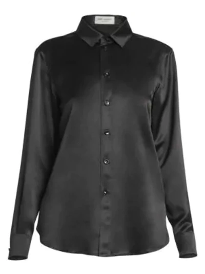 Shop Saint Laurent Women's Silk Satin Blouse In Nero