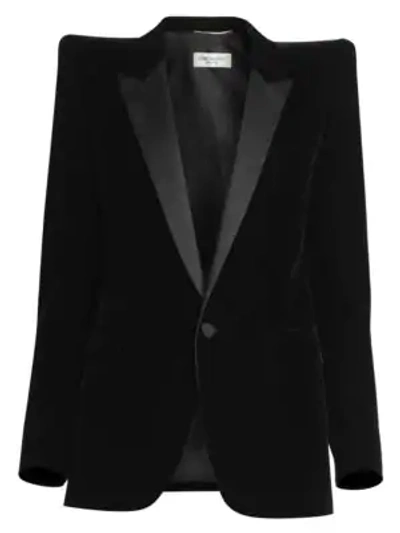 Shop Saint Laurent Women's Velvet Tuxedo Blazer In Nero