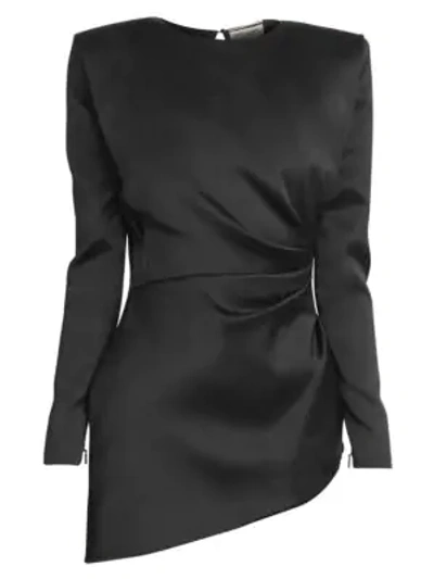 Shop Saint Laurent Women's Ruched Silk Mini Dress In Nero