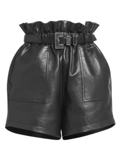 Shop Saint Laurent Paperbag Leather Shorts In Nero