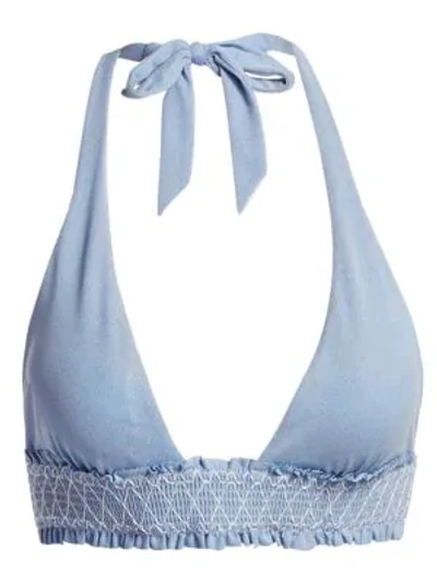 Shop Heidi Klein Smocked Halter Bikini Top In Blue