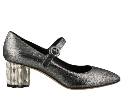 Shop Ferragamo Flower Heel Mary Jane In Anthracite