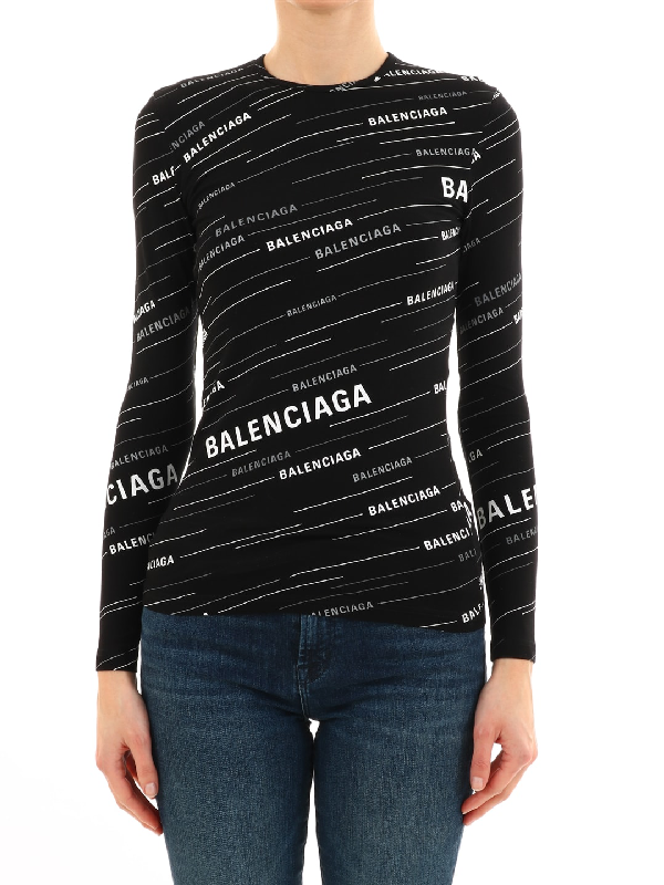 Balenciaga Black Sweater Logo All-over In Black/white | ModeSens