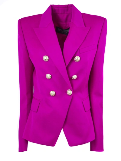 Shop Balmain Fuchsia Wool Blazer In Fuxia