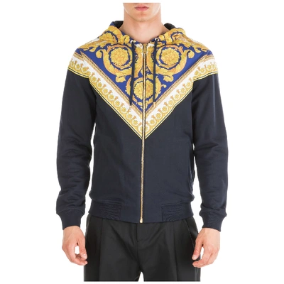 Shop Versace Gold Barocco Zip-up Sweatshirt In Nero