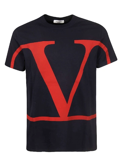 Shop Valentino Printed T-shirt In Navy Rosso