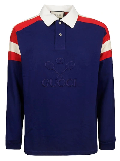 Shop Gucci Long Sleeved Polo Shirt In Inchiostro