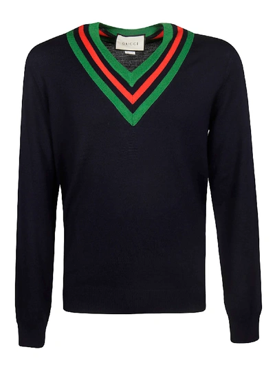 Shop Gucci V-neck Sweater In Ink